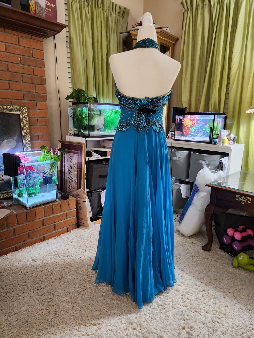 Beaded Halter Maxi Dress in Teal 12/14 - Picture 6 of 8